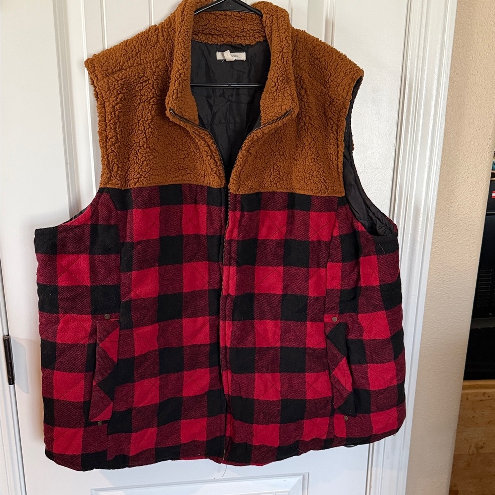 Maurices Red Plaid Lined Vest